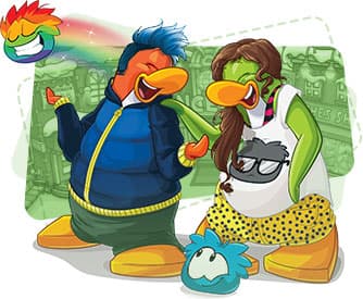 Ilustración de dos pingüinos conversando.