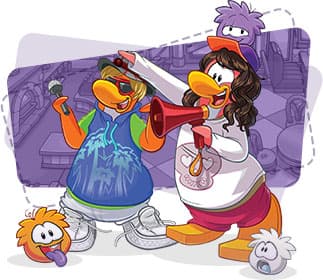 Ilustración de dos pingüinos con megáfonos