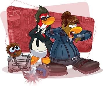 Ilustración de dos pingüinos agentes secretos